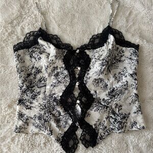 Vintage Victorias Secret Golden Tag Black And White Printed Silky Lace Cami